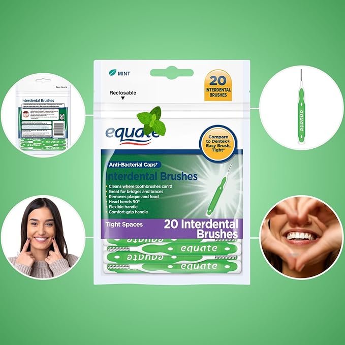 Ultra Tight Interdental Brushes for Tight Teeth Dental Picks for Plaque Removal Safe for Braces & Dental 20ct - Tight Mint Interdental Straight Brushes, Tight Bristles, 20 Count (01)