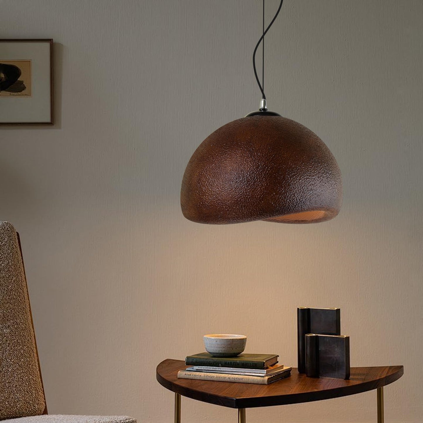 Jaymp 50Cm Wabi Sabi Pendant Light For Dining Room Kitchen Island Farmhouse Hanging Lamp E26 Base Japanese Style Bird Nest Shape Lighting Fixture (Dark Brown B Shape  50Cm/19.7In)