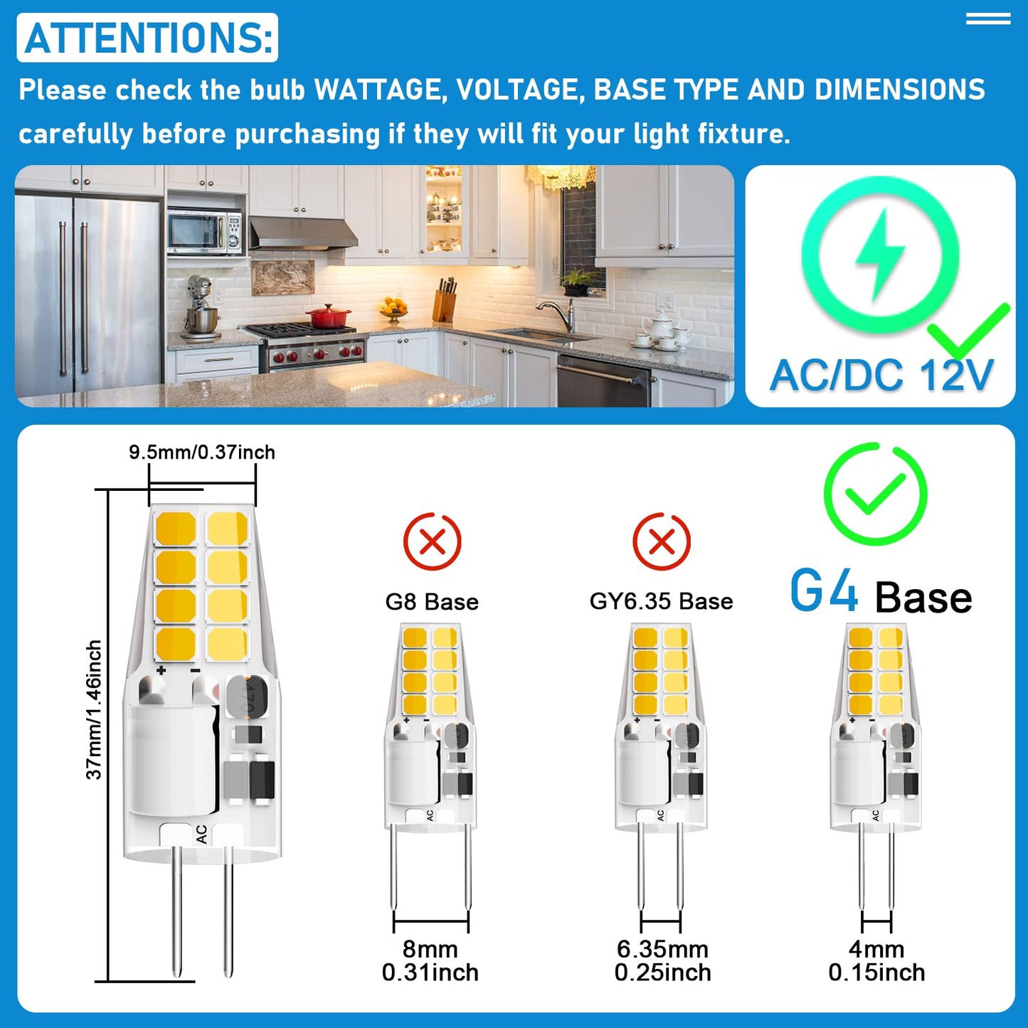 Lacnooe G4 LED Bulb, 3W Equivalent to 20W-25W, Warm White 3000K, 10 Pack, AC/DC 12V, Silica