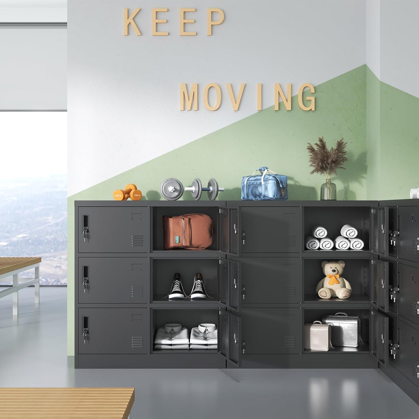 Metal Lockers for Employees, Storage Employee Locker, 72" Storage Lockers with Shelves Steel Cabinet for Home (Black, 6 Door)