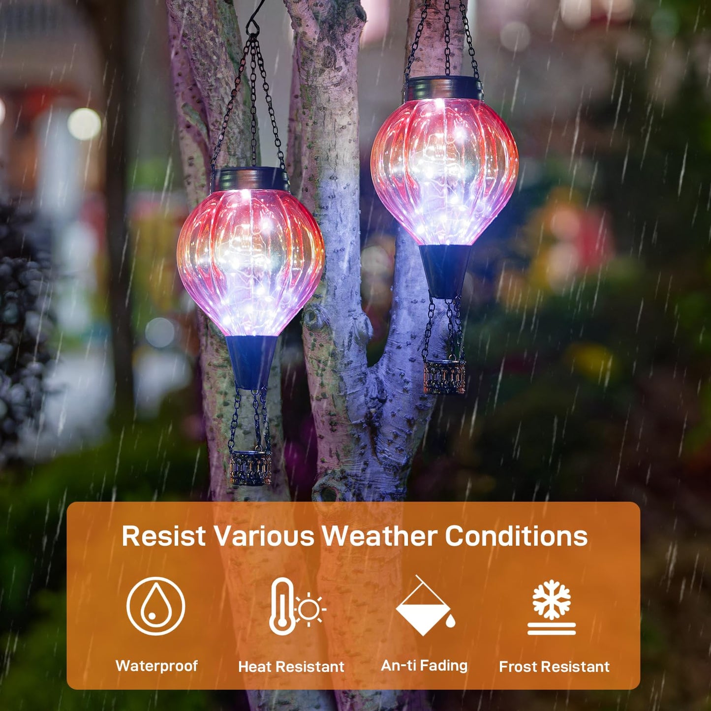 Dreamskip 2Pc Hot Air Balloon Solar Lantern Outdoor Waterproof  Gradient Orange Glass Balloon Lantern Lights  Hanging Solar Lights For Outside Patio Garden Tree Porch Yard Gift For Women Mom