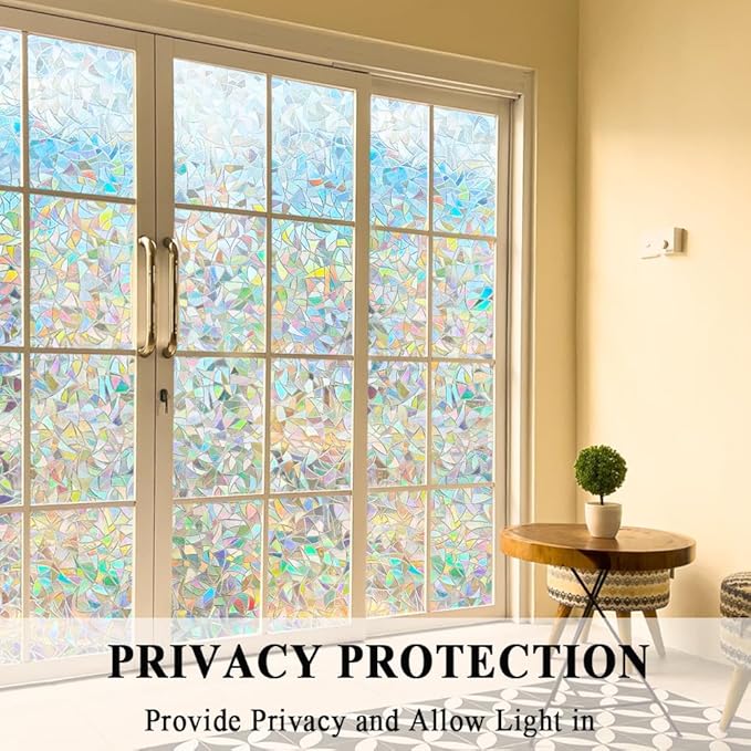 3D Prism Window Film,Transparent Decorative Glass Film Window Door Tint,Rainbow Effect Static Cling Heat Control Anti UV for Kitchen,Dining Room,Bedroom,Living Room,17.5 inches by 78.7 inches