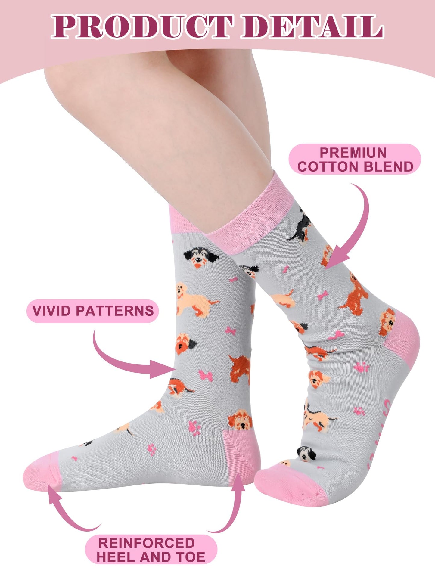 Hercicy 6 Pairs Novelty Dog Lover Gift Socks for Women Cute Dog Paw Cotton Crew Socks Christmas Mother's Day Gift for Pet Owners New Puppy Mom
