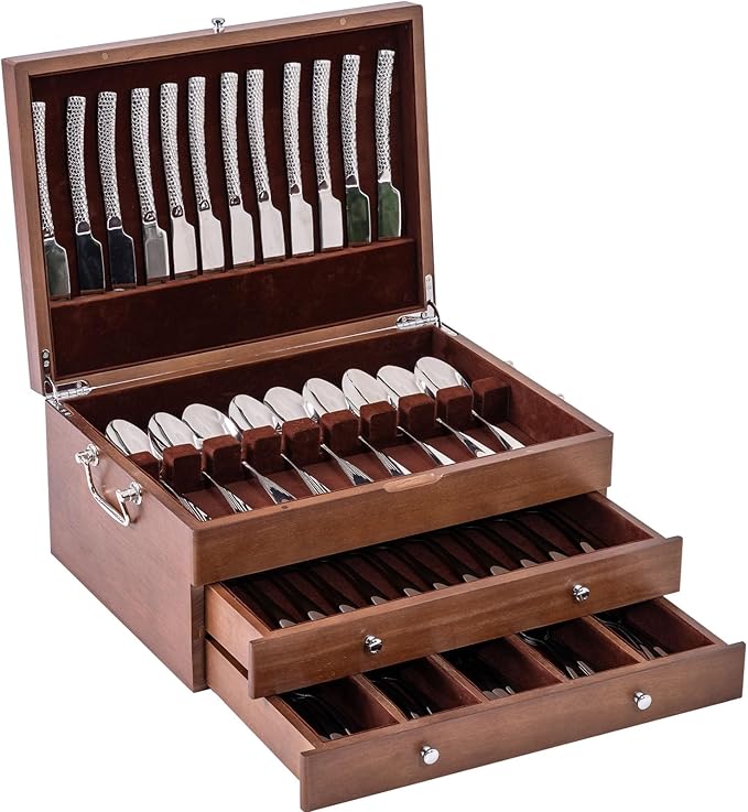 Silverware Storage Box with Lid Three-layer, Flatware Storage Case with Handle, Silverware Chest Boxes for Flatware Organizer for Silver