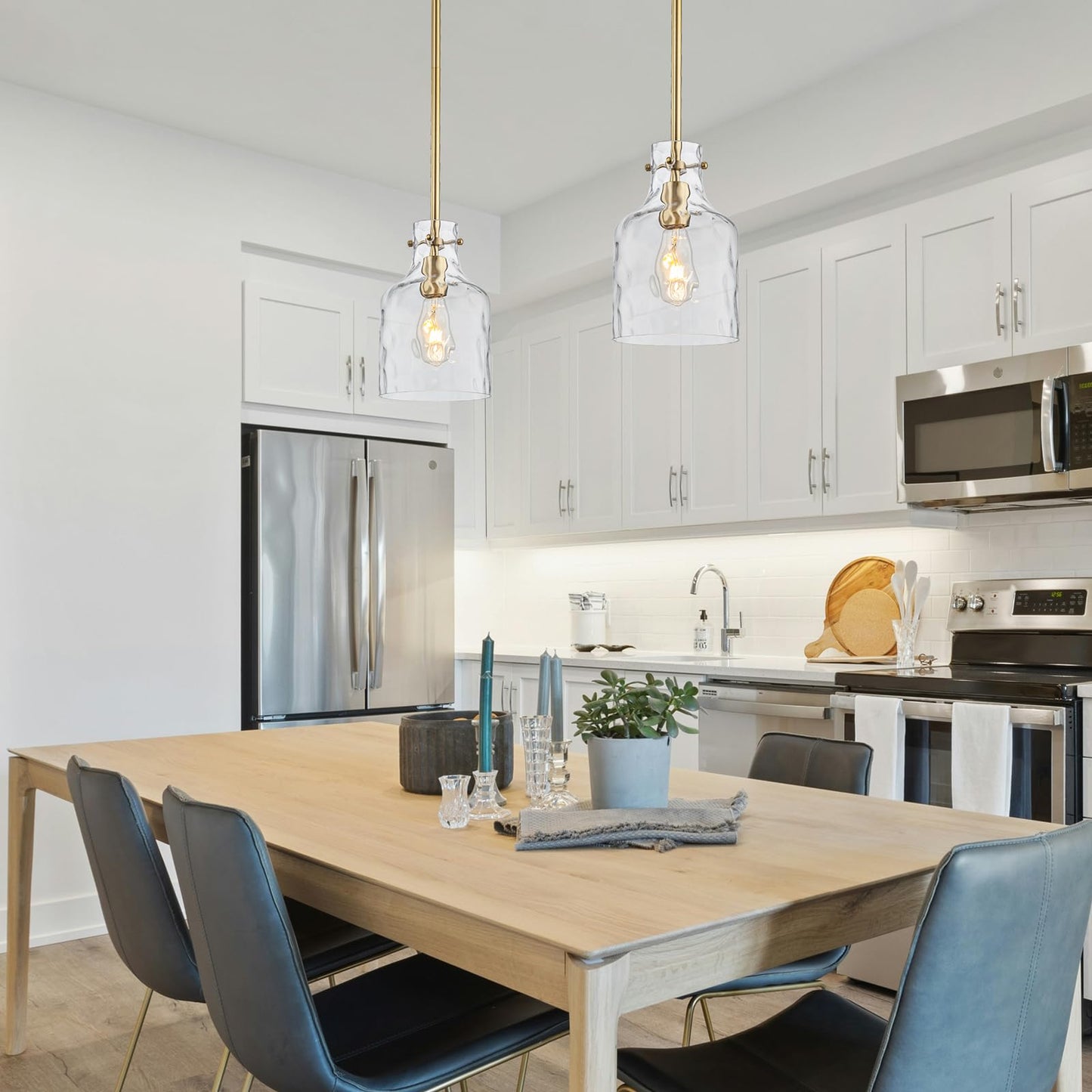 Wilon Pendant Light Fixtures Glass Pendant Lighting For Modern Kitchen Island Adjustable Hanging Ceiling Light 7 Hammered Glass Shade Pendant Lights For Dining Room Kitchen Sink  Gold Metal Finish