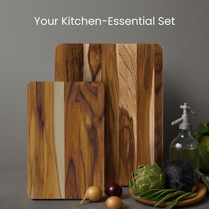 Teakhaus Teak Wood Cutting Board Set of 2 - Small and Large Teak Cutting Boards - Holiday Gift Ideas for Men and Women - Gift-Ready, Reversible, Edge Grain, Knife Friendly - FSC Certified