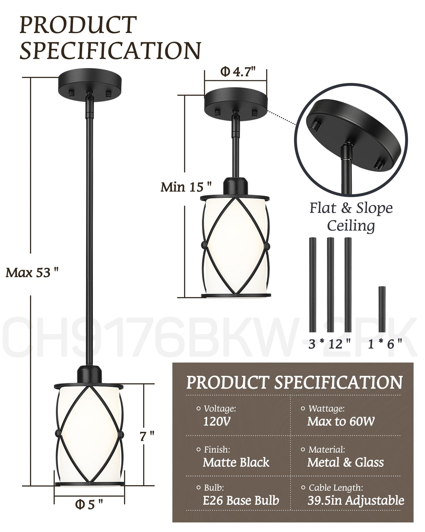 Osimir Pendant Lights Kitchen Island 3 Pack  Black Kitchen Pendant Lighting Over Island With Milk Glass And Rods  Modern Mini Hanging Light For Sink Dining Room  Ch9176Bkw-3Pk