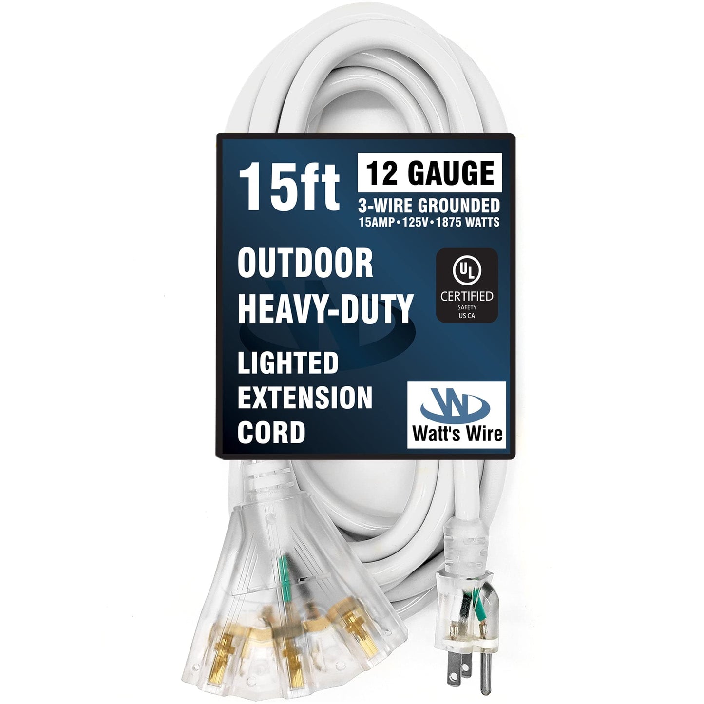15 Ft - 12 Gauge Heavy Duty Extension Cord - 3 Outlet Lighted Sjtw - Indoor/Outdoor Extension_Cord By Watts Wire - 15 12-Gauge