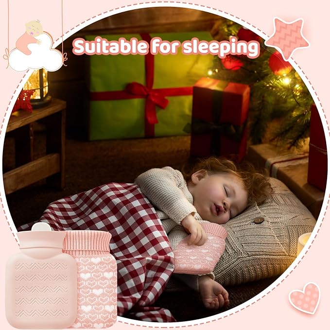 Amylove Mini Hot Water Bottle 320ml for Hot & Cold Compress with Cover Silicone Microwave Heating Small Water Bag for Travel Pain Relief Holiday Gifts(Pink)