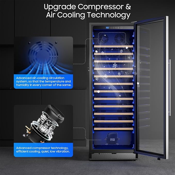 24 Inch Wine Cooler, Wine fridge Freestanding or Built-In with Door Lock, Suitable for Mixed 158 Bottles Sizes, Low Noise Operation (14.37cu.ft)