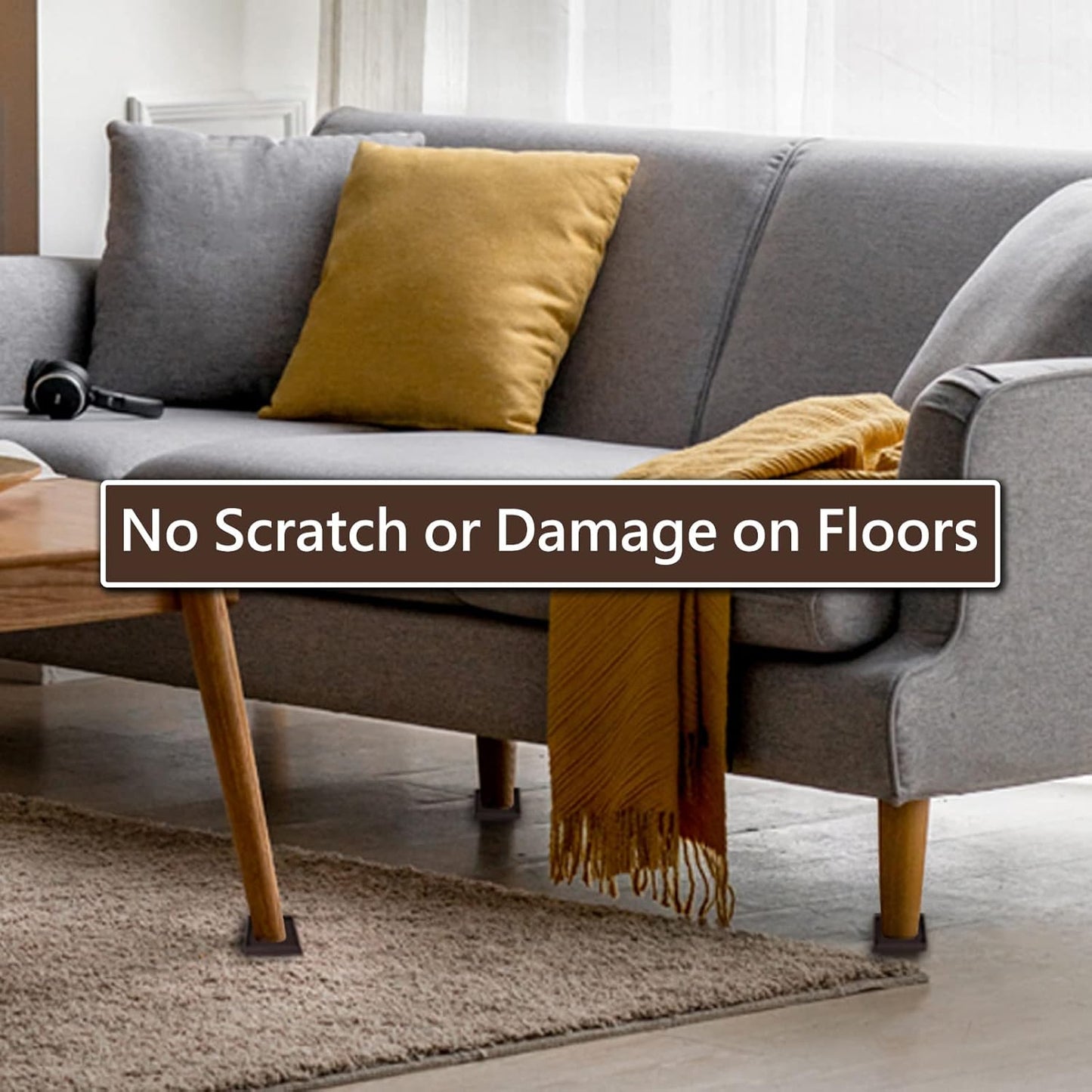 3x3 Square Rubber Furniture Caster Cups, Anti-Sliding Furniture Pads Bed Stopper Floor Protectors with Grip - Protect Any Flooring