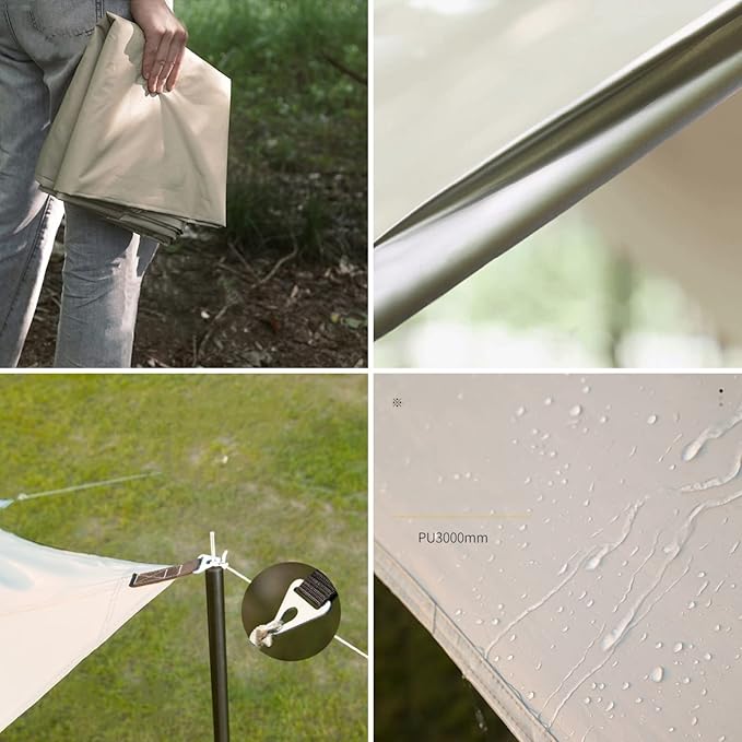 Puraville Camping Tarp Waterproof, Hammock Rain Fly Tent Tarp - 12 10 ft Rectangle Lightweight Camping Tarps, Portable Rain Fly for Camping Backpacking (Khaki)