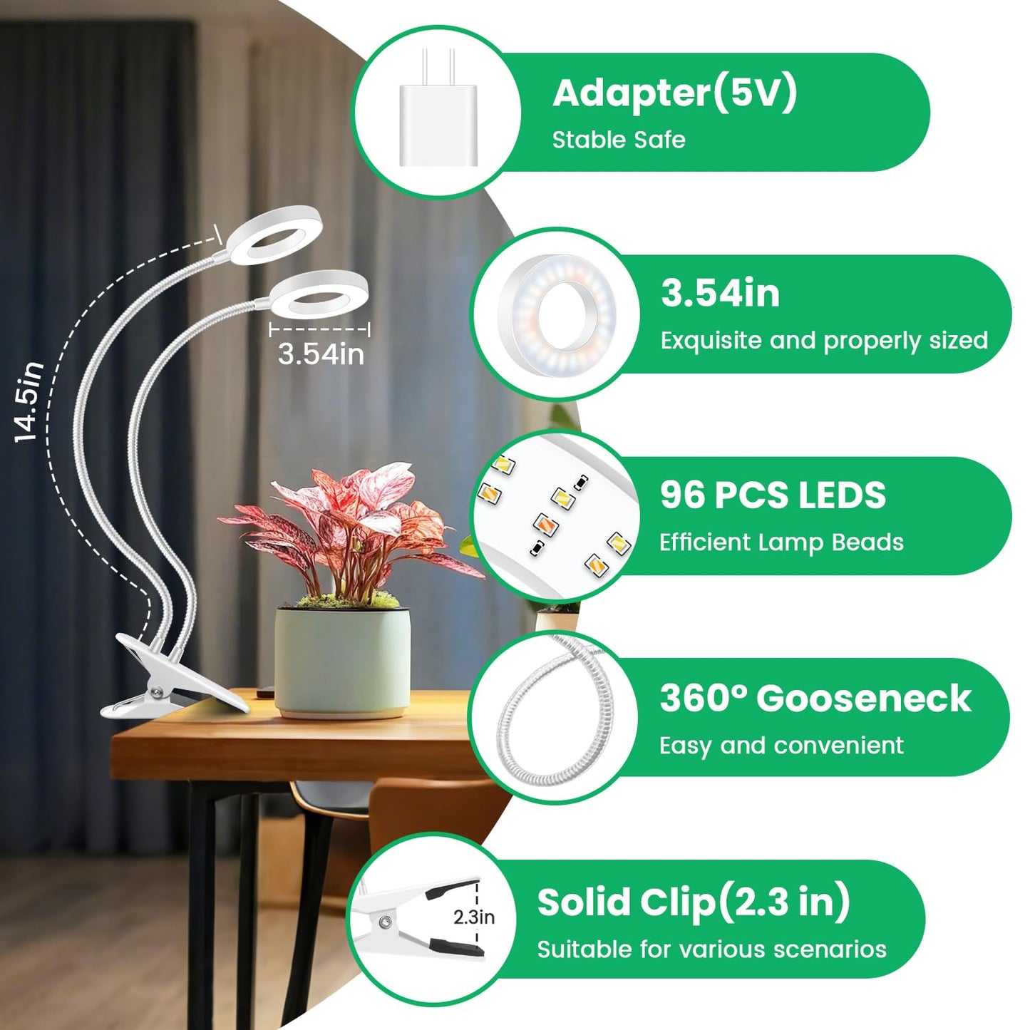 Wiaxulay Grow Light  Full Spectrum Halo Clip Plant Light  192 Leds Growing Lamp With Gooseneck  Auto Timer 6/12/16 Hrs  3 Lighting Mode  5 Brightness Levels For Seedlings Succulents  2 Pack (3.5In)
