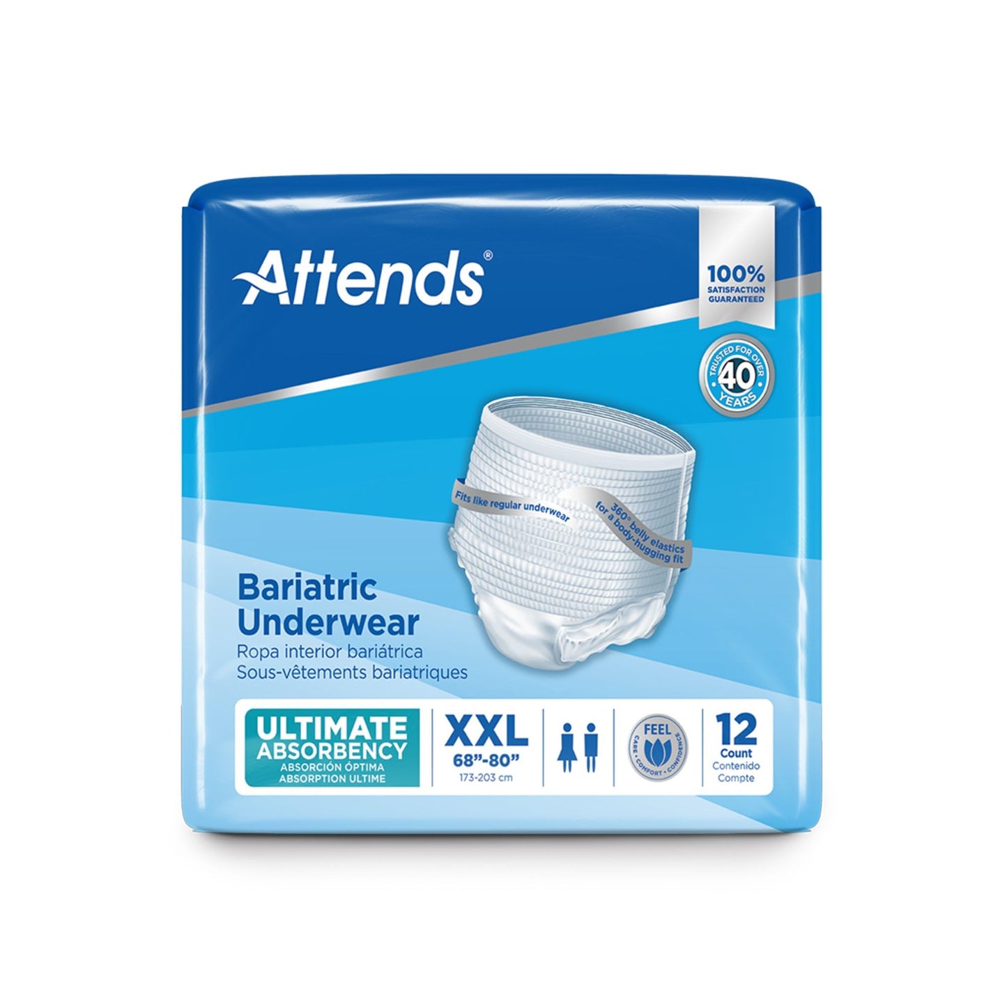Attends Bariatric Pull On XXL Underwear, Moderate Absorbency, 1 Case Of 48