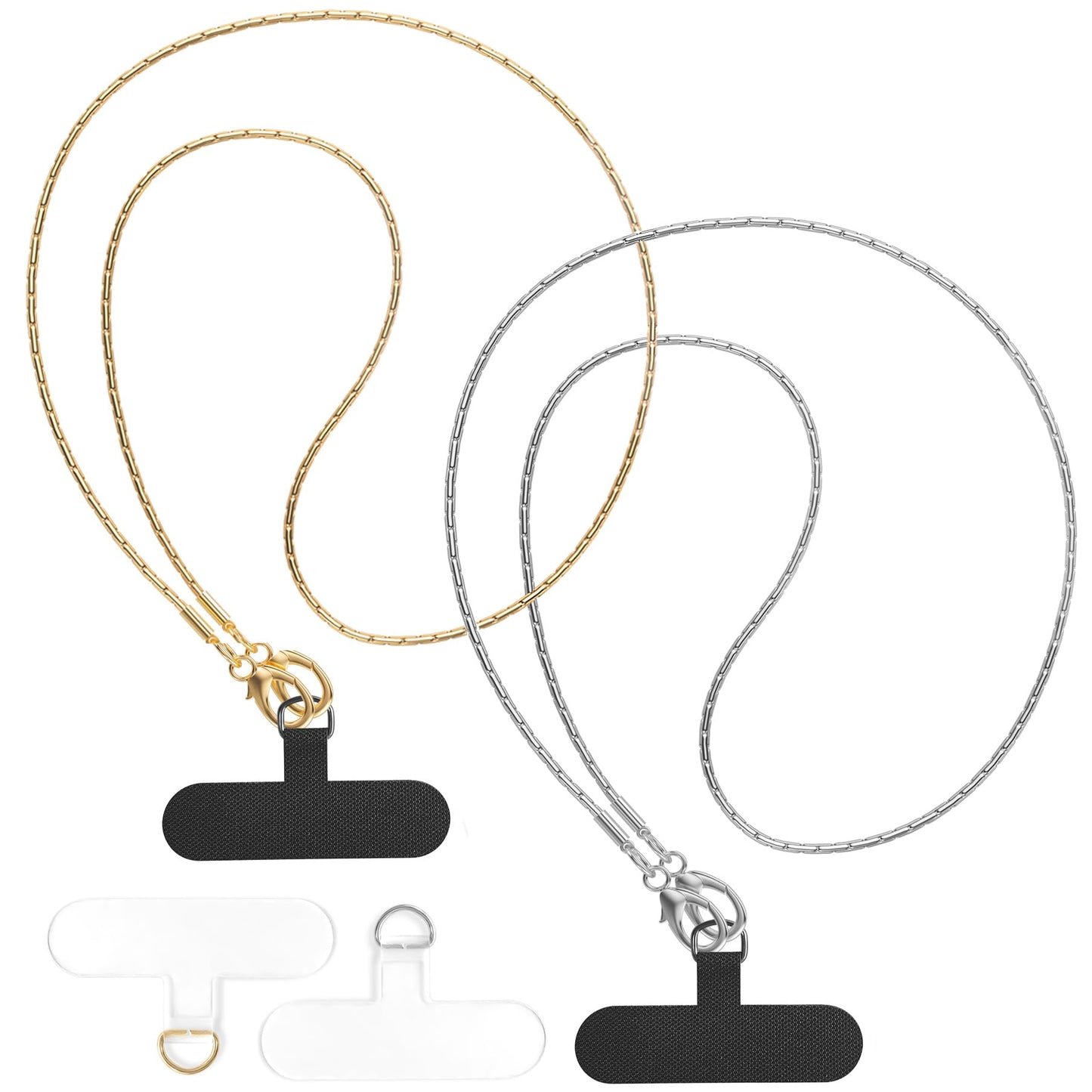Unnfiko 2Pcs Crossbody Cell Phone Lanyard For Women, Universal Metal Phone Chain Strap Crossbody With Phone Tether Tab (Gold & S