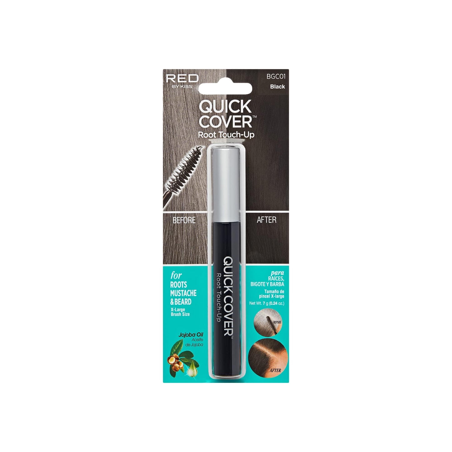 RED by KISS Quick Cover Root Touch Up Rescue (Black), Mascara Natural Water-Resistant Temporary Gray Concealer Cover Up Brush fo