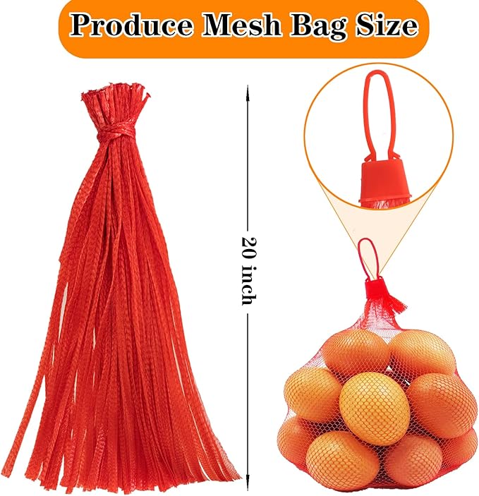 Reusable Mesh Produce Bags, 20 Inch Seafood Boil Bags for Crab Clam Shrimp Cooking, Onion Potato Storage Vegetable Packaging Net Bag with Loop-style Closures (100Pcs-Red)