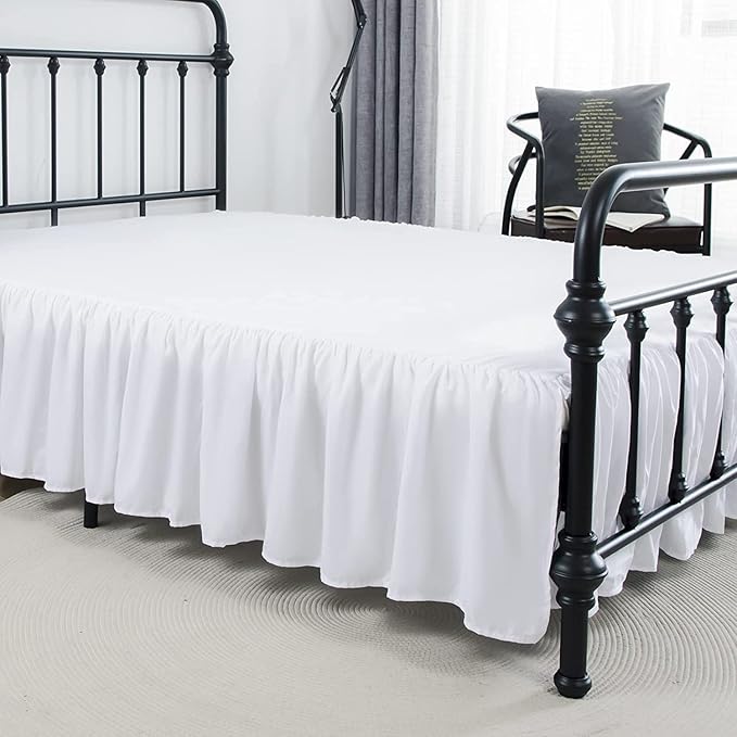 Bed Skirt Ruffled Bed Skirt with Split Corners, 18 Inch Drop Dust Ruffle Bed Skirt with Platform, White,Twin Size