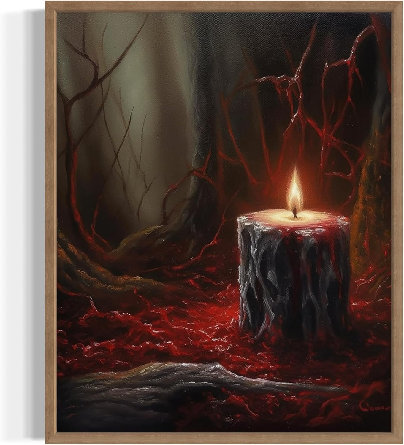 Gothic Candle Poster Art Print, Halloween Scary Vintage Wall Art Academia Spooky Painting Decoration for Horror Prints, Posters Bedroom Decor 89 (Gothic Candle, 16 x 20 inches, Wood Frame)