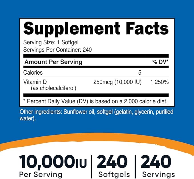 Nutricost Vitamin D3 10,000 IU, 240 Softgel Capsules - Potent, Non-GMO, Gluten Free Vitamin D