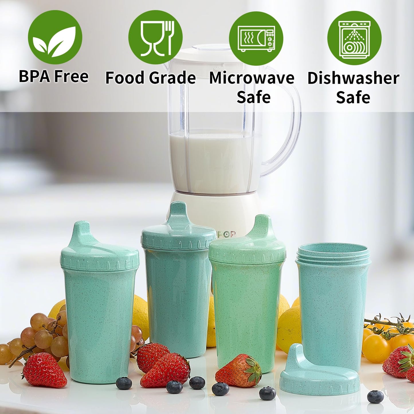 Meolibour 4 Packs Sippy Cups for Toddlers Kids, Reusable Plastic Spill Proof Cups for Kids Baby, Dishwasher/Microwave Safe - Unbreakable Hard Spout Sippy Cups for Toddlers