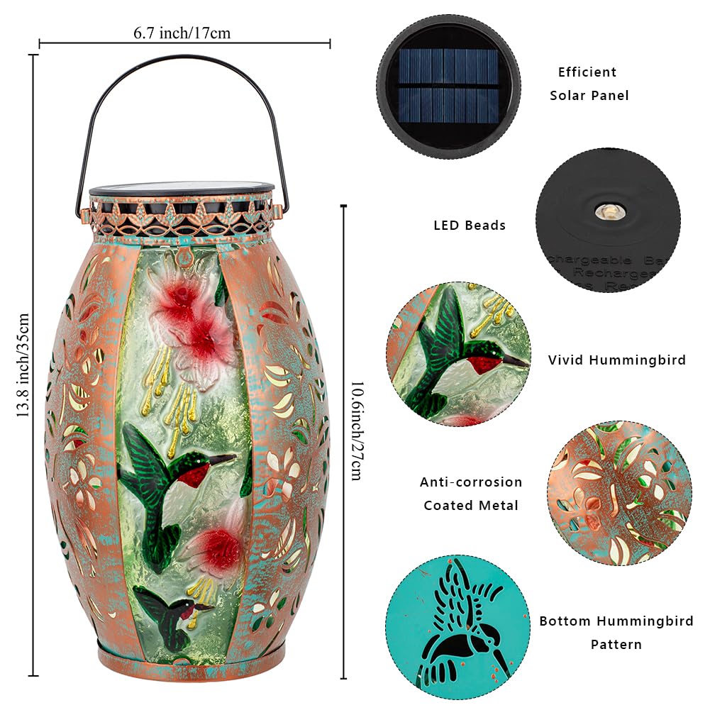 VEWOSTAR Solar Lanterns Outdoor Hummingbird Design, Waterproof Metal Hanging Lamp for Yard Garden Patio