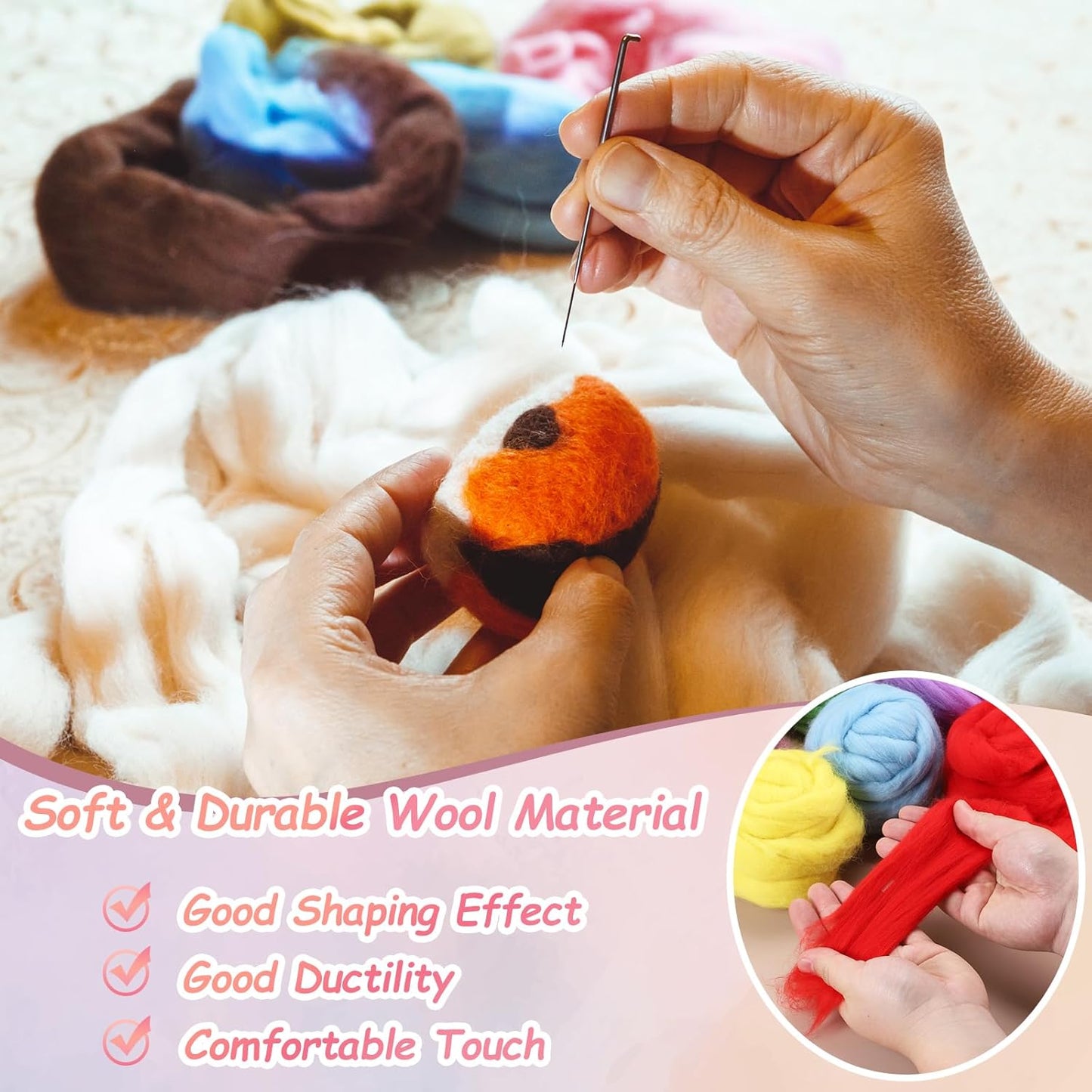 PATIKIL Wool Roving Yarn, 250G/8.8OZ Felting Wool Pure Roving Yarn, Blue