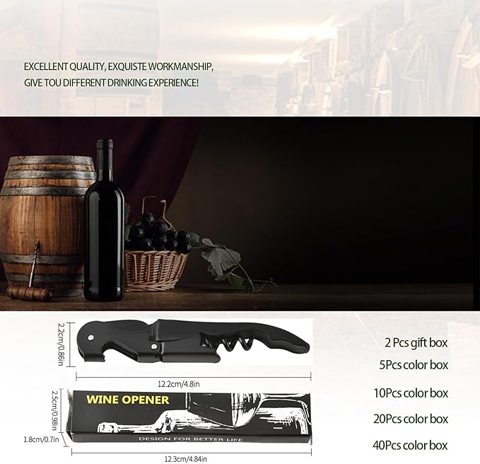 Wine Opener Waiter Corkscrew, Professional Wine Key for Servers, Bartender with Foil Cutter, Manual Wine Bottle Opener Double Hinged (20, Black)