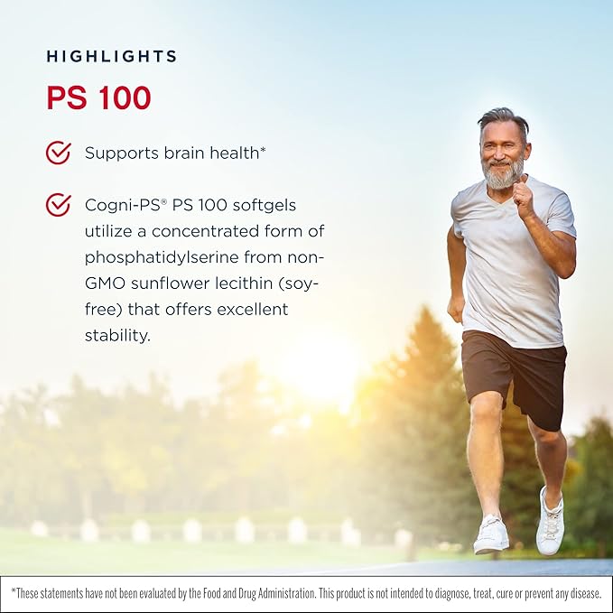 Jarrow Formulas PS 100 - 60 Softgels, Pack of 2 - 100 mg Phosphatidylserine (PS) - Supports Brain Health - Soy Free - Up to 120 Total Servings