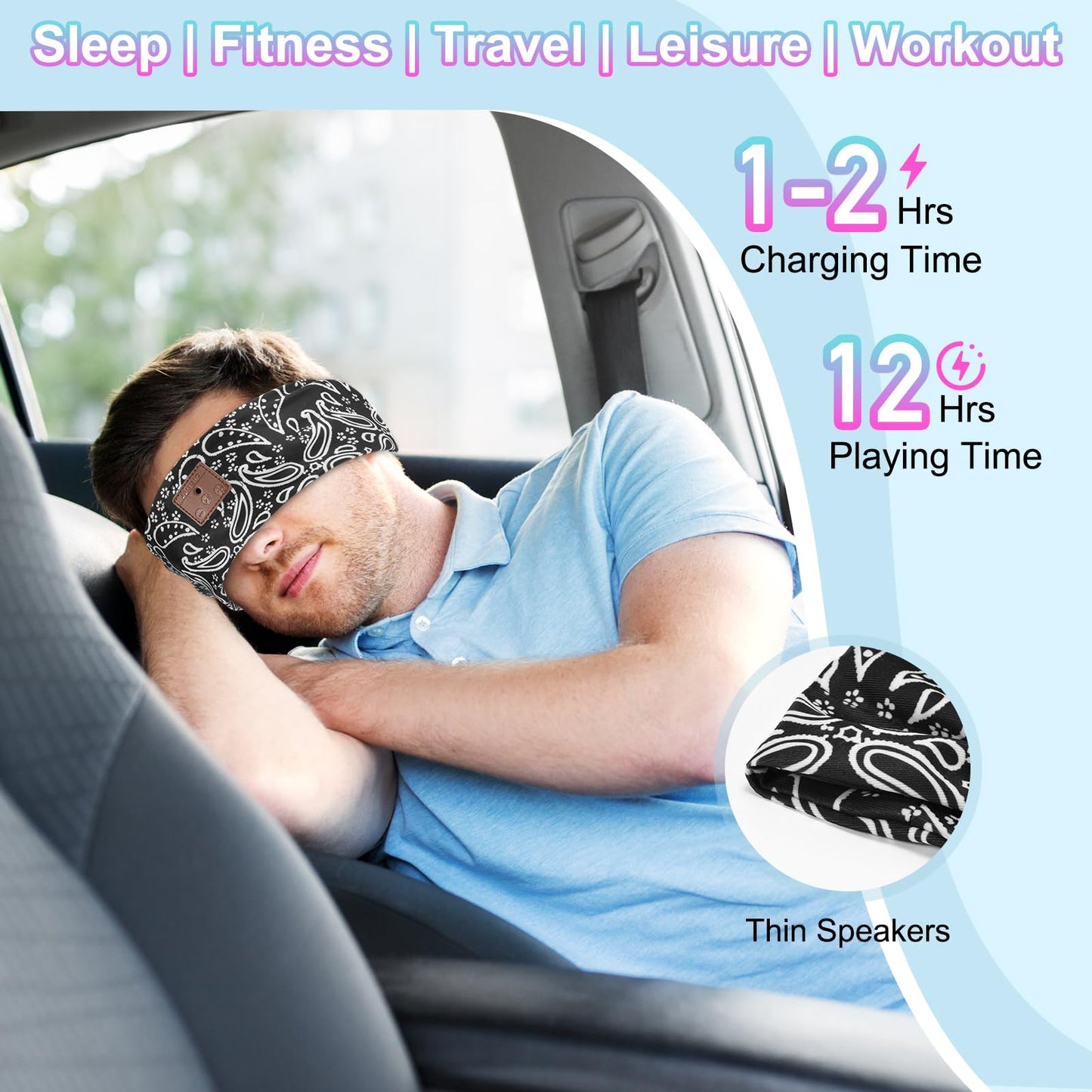 2-Pack Bluetooth Sleeping Headphones, Bluetooth Headband with Ultra-Thin HD Speakers, Headband Headphones for Yoga, Running, Workout, Travel, Sports, Unique Presents for Adult Teens - Black&Red