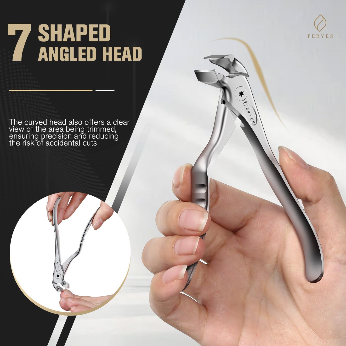 FERYES Ergonomic Non-Slip Long Handle Nail Clippers for Seniors, Unique Angled Head Curve Wide Jaw Opening Toenail Clipper with
