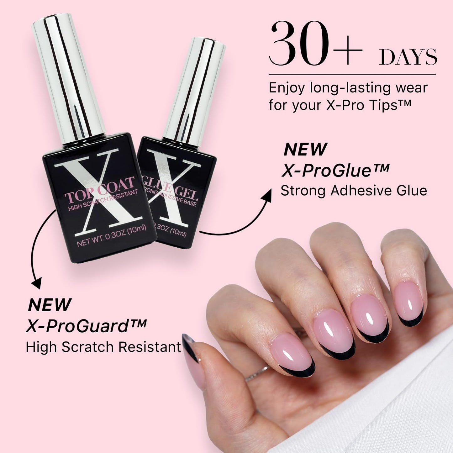 SXC Cosmetics French Tip Press On Nails - Black Series, Extra Short Almond, X-Pro Tips Starter Kit | 160PCS, 16 Sizes, 5 Styles,