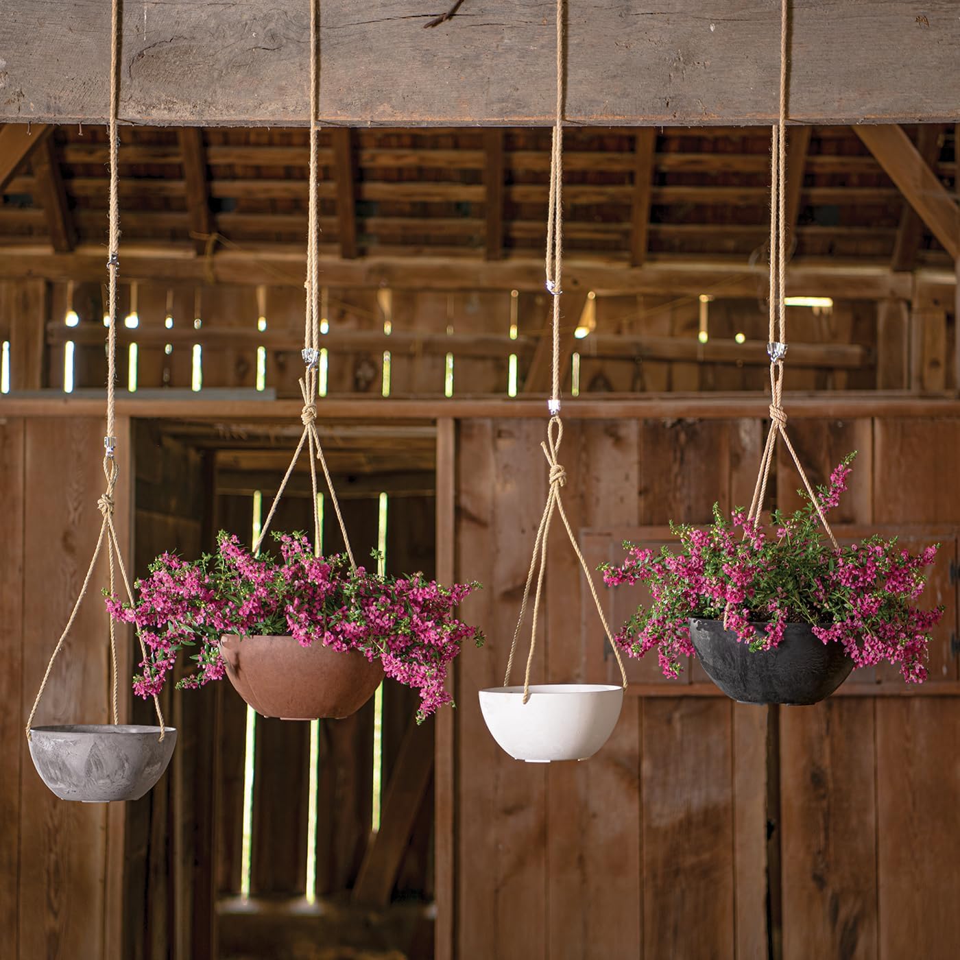 Root & Vessel Self Watering Hanging Planter for Indoor or Outdoor Plants, Unique Marbled Hanging Basket Made of Eco-Friendly Blend of Stone & Plastic, White, 10"