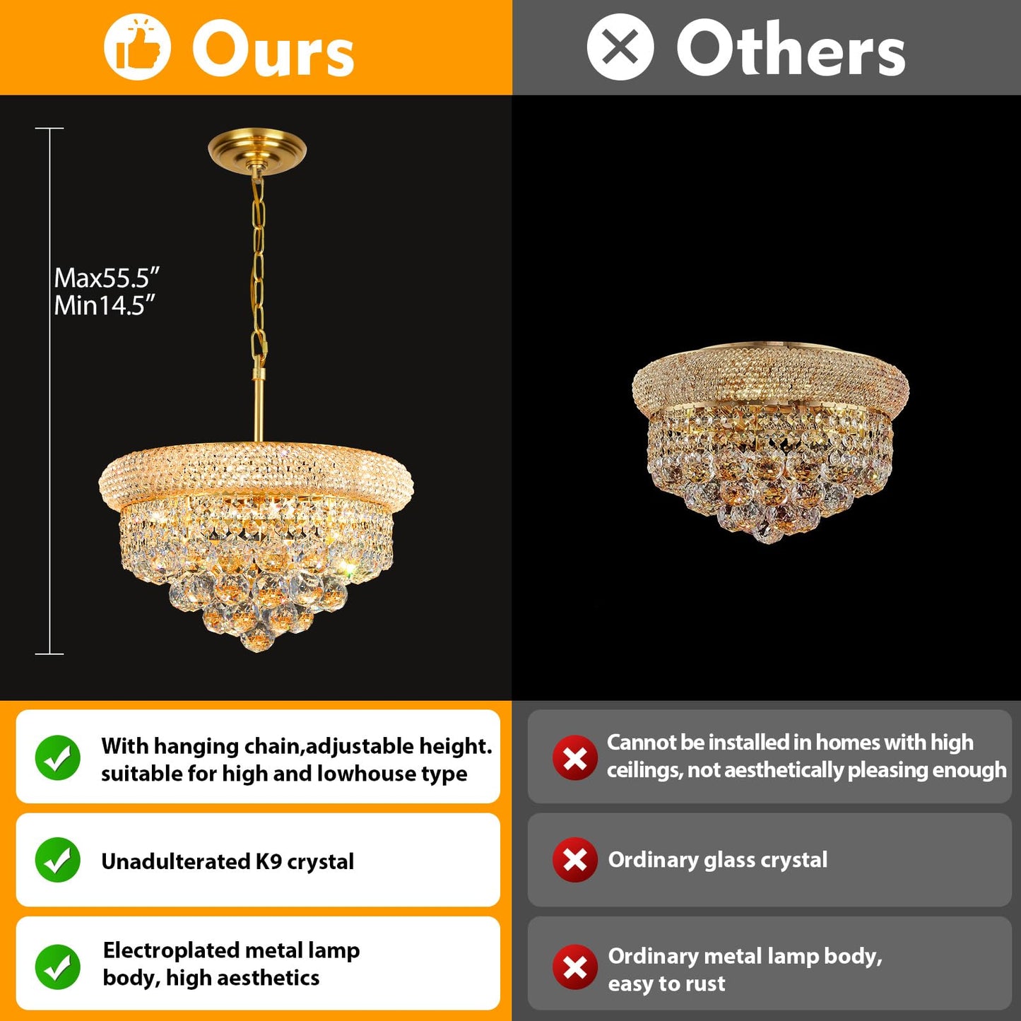 Crystal Chandeliers For Dining Room Light Fixture Over Table  Empire Style K9 Crystal Chandeliers For Bedroom  4 Lights Gold stylish Lighting Fixtures For Entryway Kitchen Island Foyer D15 Inch