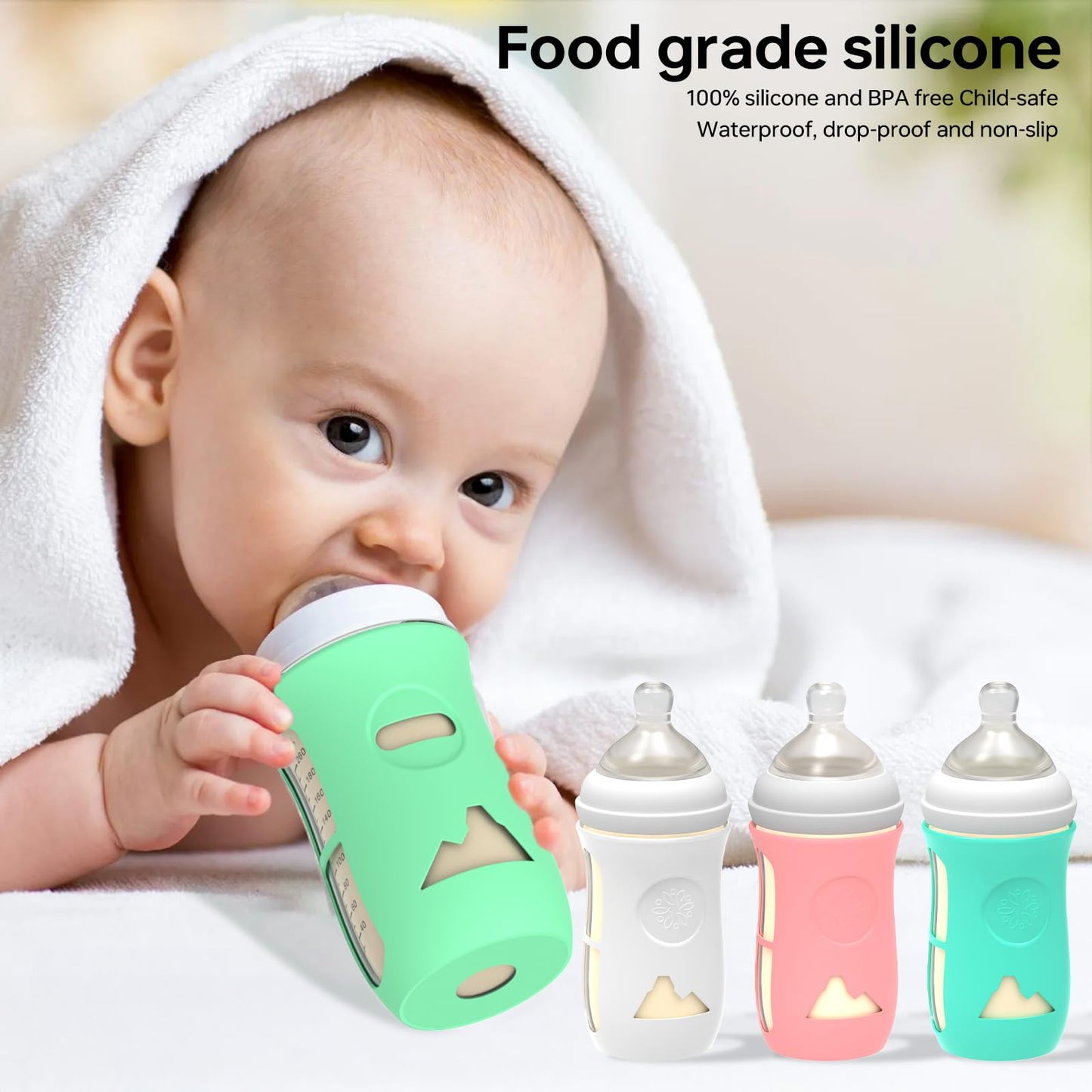 mumianshu 4 Pack Silicone Sleeves for Philips Avent Glass Baby Bottle 8 oz, Babies Bottles Covers, Shatter Proof, Food Grade, BPA Free