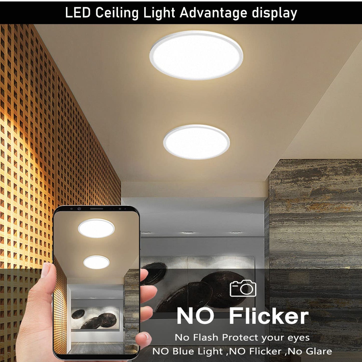 Superyofo 2800Lm Led Ceiling Light Fixture, 9 Inch Black, 24W, Day White 6000K, Slim Design, 250W Equivalent, 6-Pack
