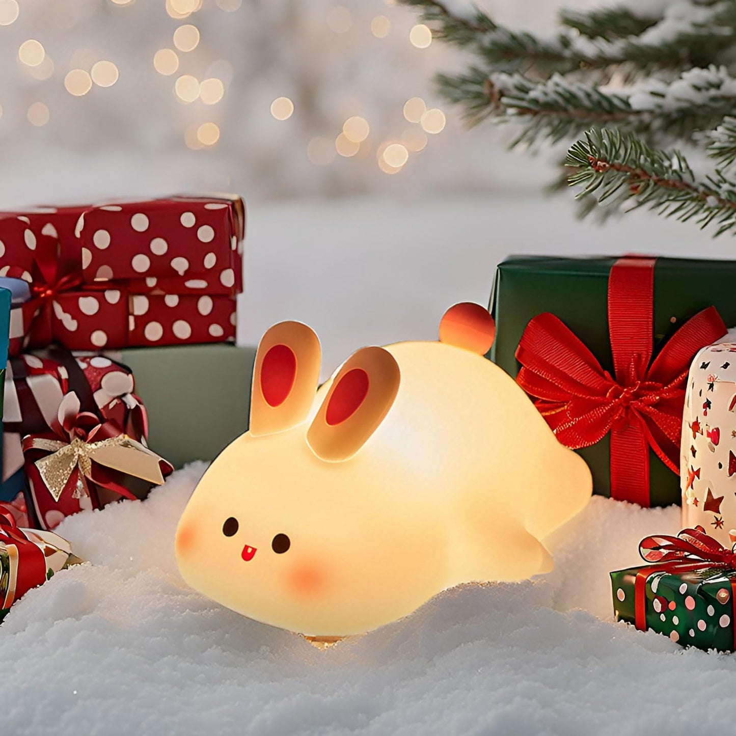 Hpydiy Cute Rabbit Night Light Squishy Animal Nightlamp Rechargerable Dimmable Nursery Bunny Lamp Soft Silicone Table Bedroom Lamp Portable Adjustable Lighting Bedroom Bedside Gift