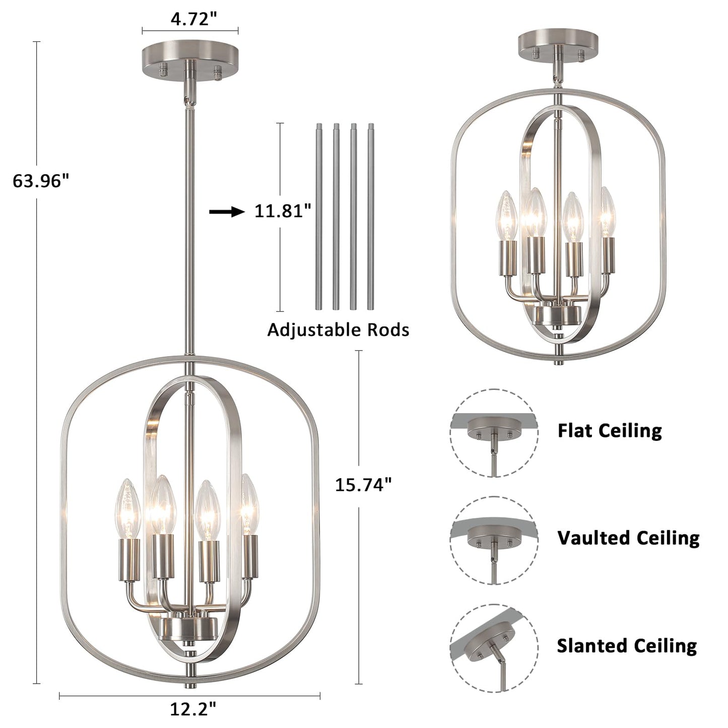 Nickel Chandelier Light  Modern Farmhouse Chandeliers For Dining Room Light Fixture  Adjustable Pendant Lights Kitchen Island Foyer Lighting Fixtures Rustic Kitchen Chandelier For Entryway Living Room