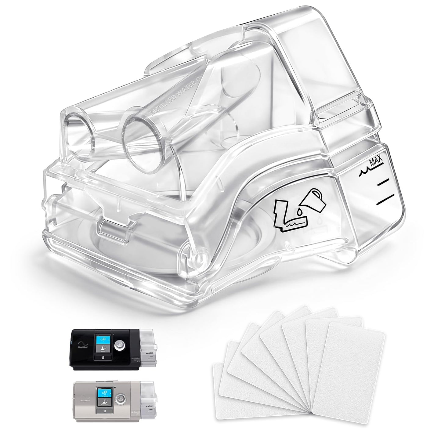 Water Chamber for AirSense 10 with CPAP Filters, 24 Packs Filter Perfect Fit and Seal Water Tank Compatible with AirSense 10 & AirCurve 10 Machines, Reliable CPAP S10 Supplies