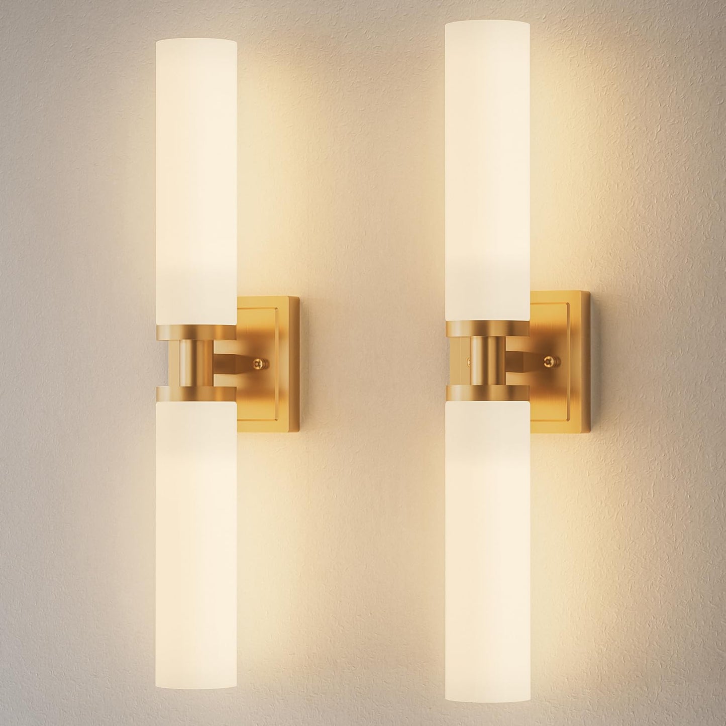 Gold Wall Sconces Set Of Two  Bathroom Sconces With Frosted Glass Shade  Modern Vanity Sconces Lighting Over Mirror  Wall Light Fixtures For Living Room Bedroom Hallway (Bulbs Not Included)