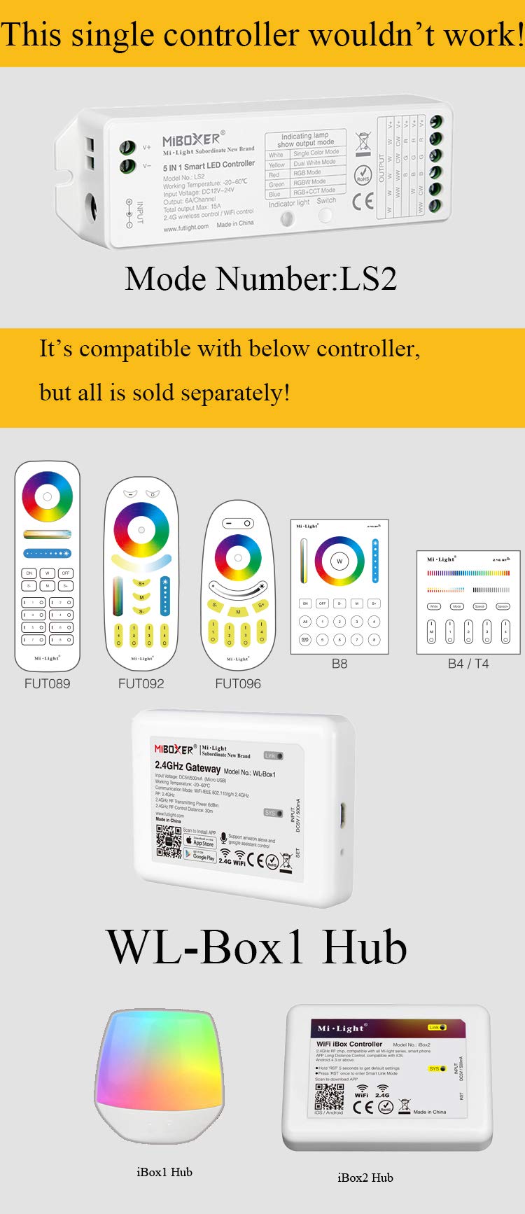 Lgidtech Ls2 Led Strip Light Controller, Rgb+Cct, Smartphone App Control, Pack Of 1, Plastic