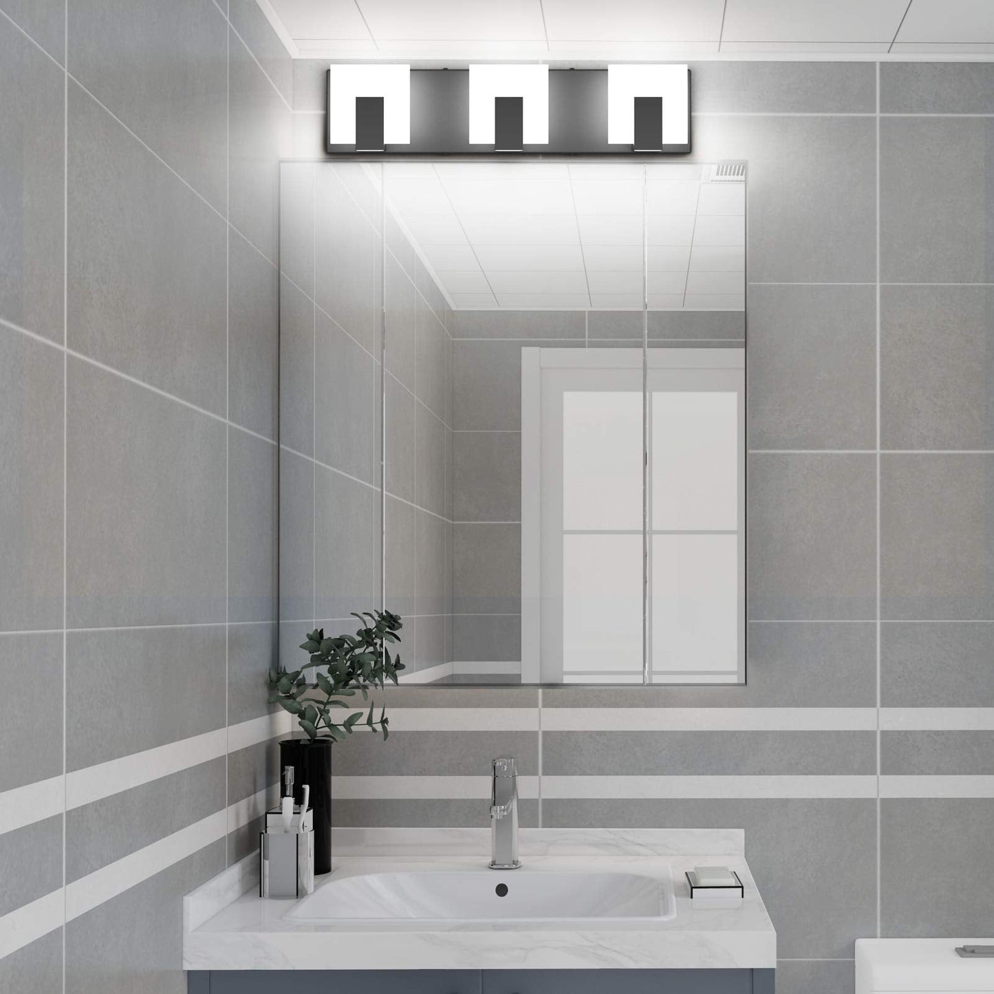 Aipsun Modern Black Led Vanity Light Fixture, 3 Lights, Aluminum, Model Gw-1105, Up And Down Design For Bathroom Over Mirror