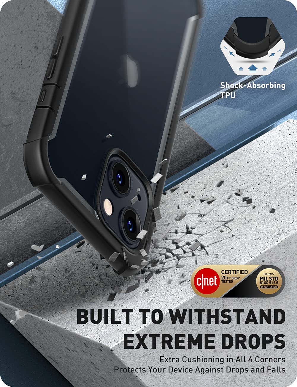 I-Blason Ares Series For Iphone 13 Mini 5G 5.4 Inch (2021 Release), Rugged Clear Bumper Case With Built-In Screen Protector (Bla