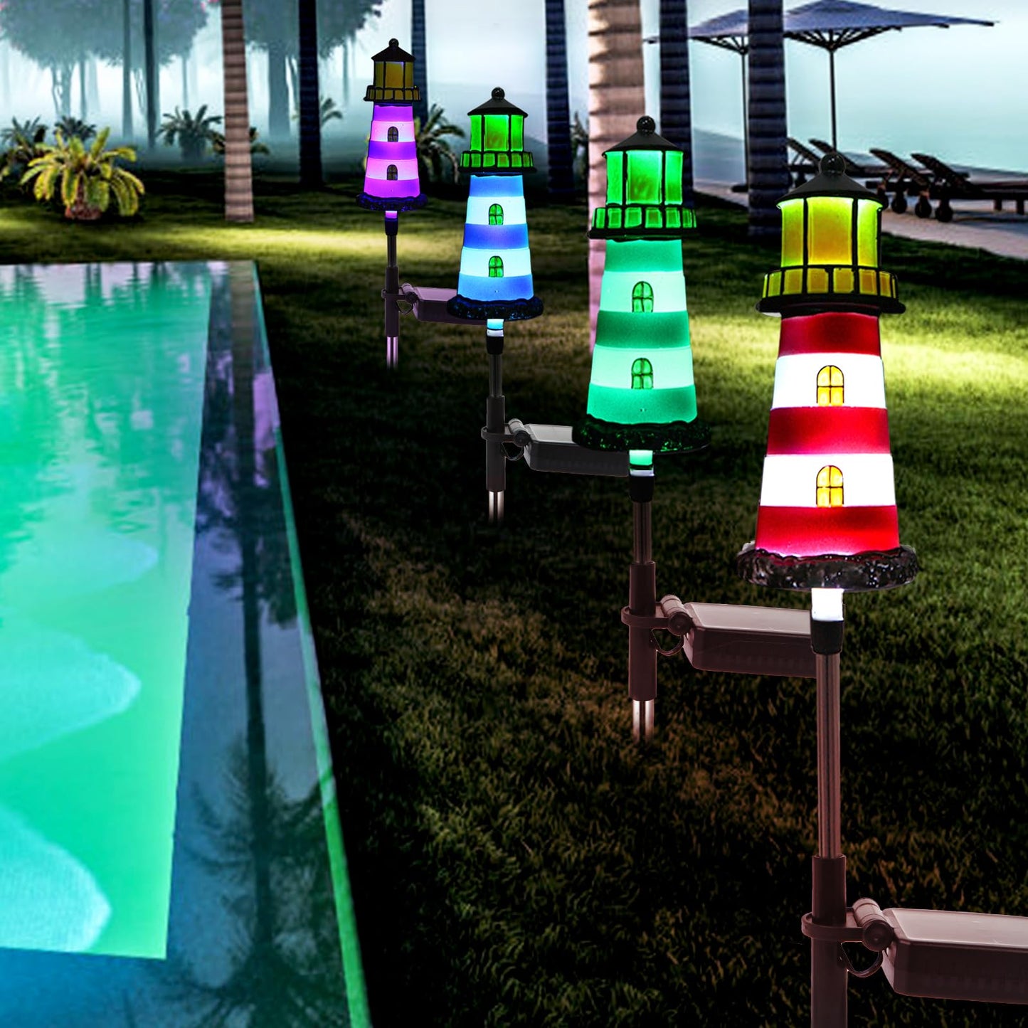 BEIDOULU Solar Powered Waterproof Garden Lights 4 Pack – Lighthouse Design for Outdoor Garden Lighting, Backyard Decorations & DIY Backyard Patio, Must-Have for Patio Lovers