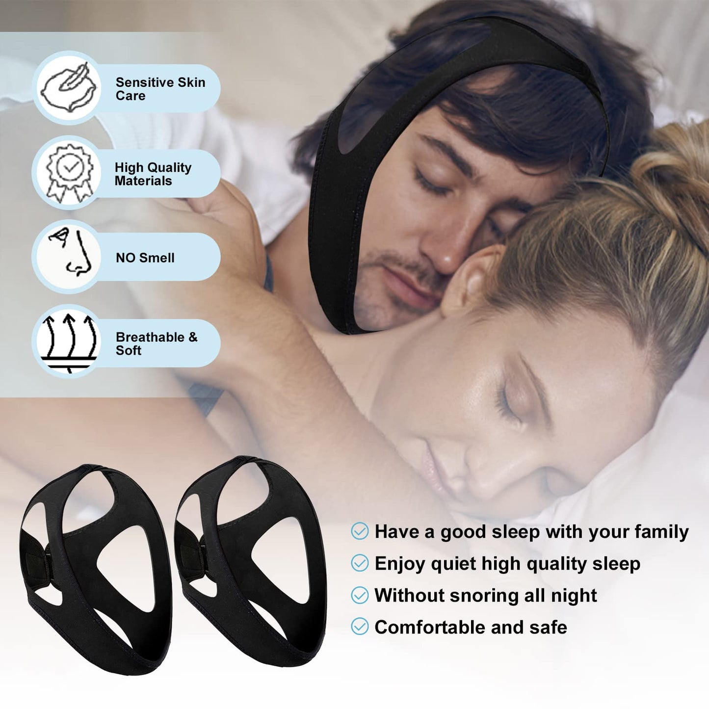 Anti-Snore Chin Strap Devices, Chin Strap for Sleeping Comfortable Snoring Solution, Breathable and Adjustable for Men and Women - Black11
