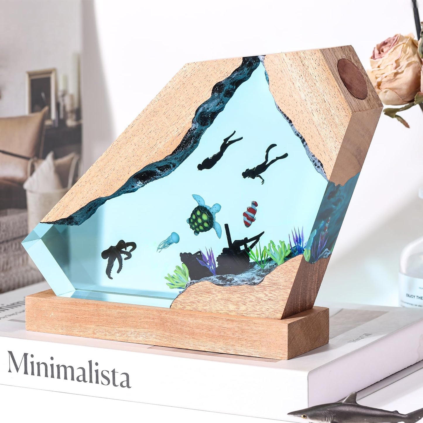 Nice Hera Octopus Ocean Resin Lamp  Handmade Wooden Table Resin Night Light  Usb Port Art Ornaments For Home Office Decor  Scuba Diver Gifts For Birthday Holiday  ValentineS Day Gifts For Husband