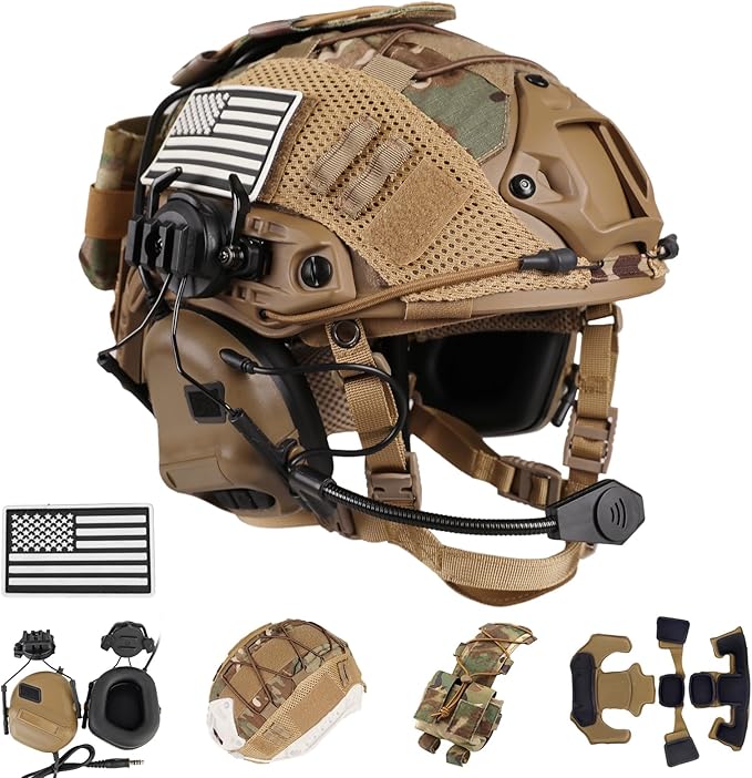 ClrfZebr Tactical Helmet with Headset,4in1 Upgraded Adjustable with Helmet Cover for Airsoft Cosplay Military Tactical Gear
