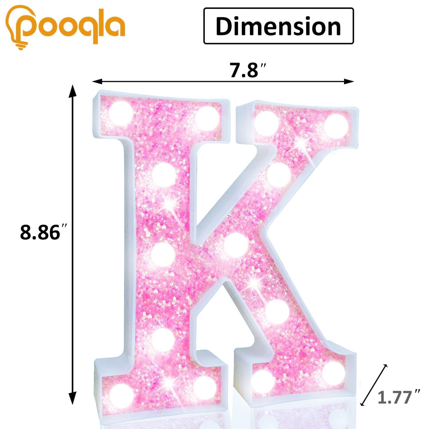 Pooqla Led Marquee Letter Lights  Light Up Letters For Birthday Decorations  Glitter Letter Sign Battery Powered Night Light Pink Party Wedding Christmas Girls Gift Bedroom Dorm Decor  Cool White K