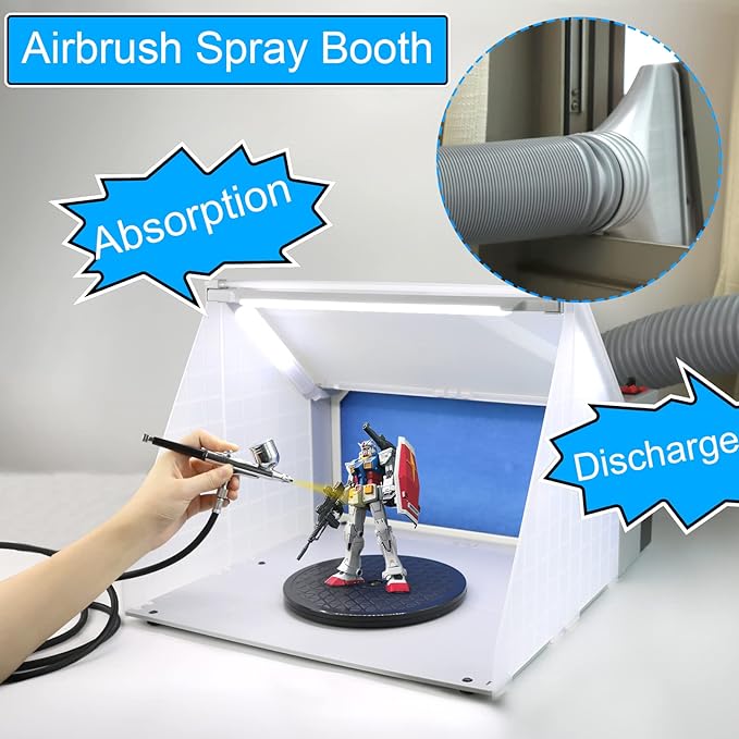 Hotorda Portable Airbrush Spray Booth with 3 LED Lights, Extra Replaceable Extra Filter Pad, Turn Table and 6ft Exhaust Extension Hose for Hobby, Painting, Art Craft, Model