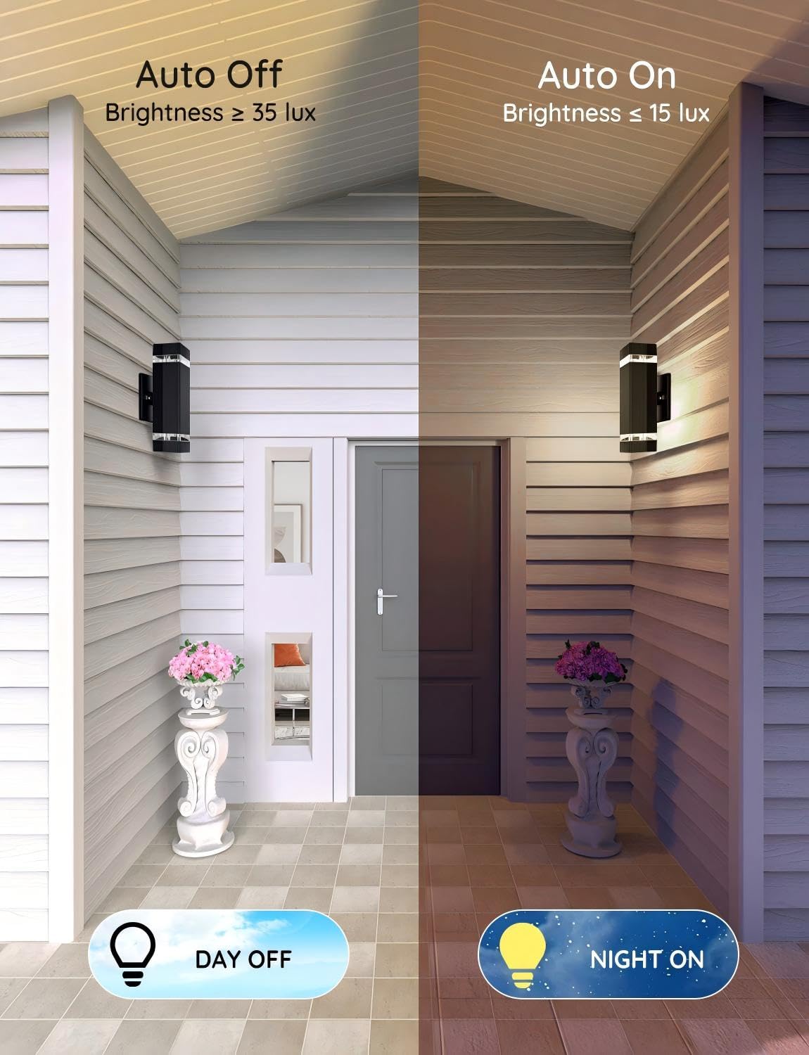 Rosykite Motion Sensor Outdoor Wall Lights  Dusk To Dawn Exterior Light Fixtures With 3 Lighting Modes Up And Down Porch Lights 5000K Daylight  Waterproof Modern Wall Sconce For House  Patio  Garage